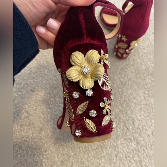 Jewel Badgley Mischka | Wine Velvet Alfreda Sandal Size 6.5 - Picture 2 of 7